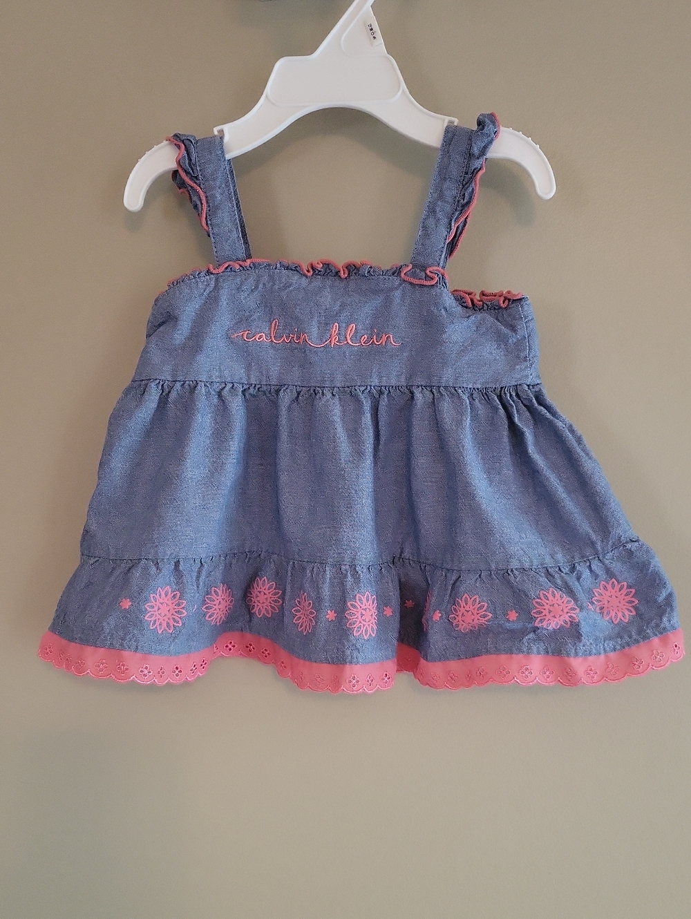 Calvin Klein denim-look summer top with pink trim